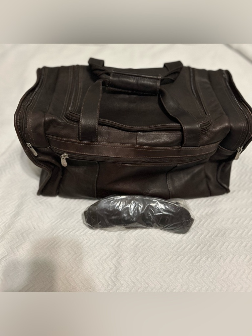 Piel Leather Travel Duffel Bag with Side  Pockets Dark Brown Chocolate 19x11x10